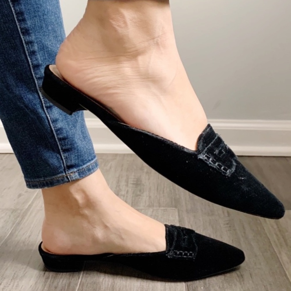 J Crew Velvet Slip-on Mules